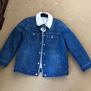 Insulated denim fur trim jacket